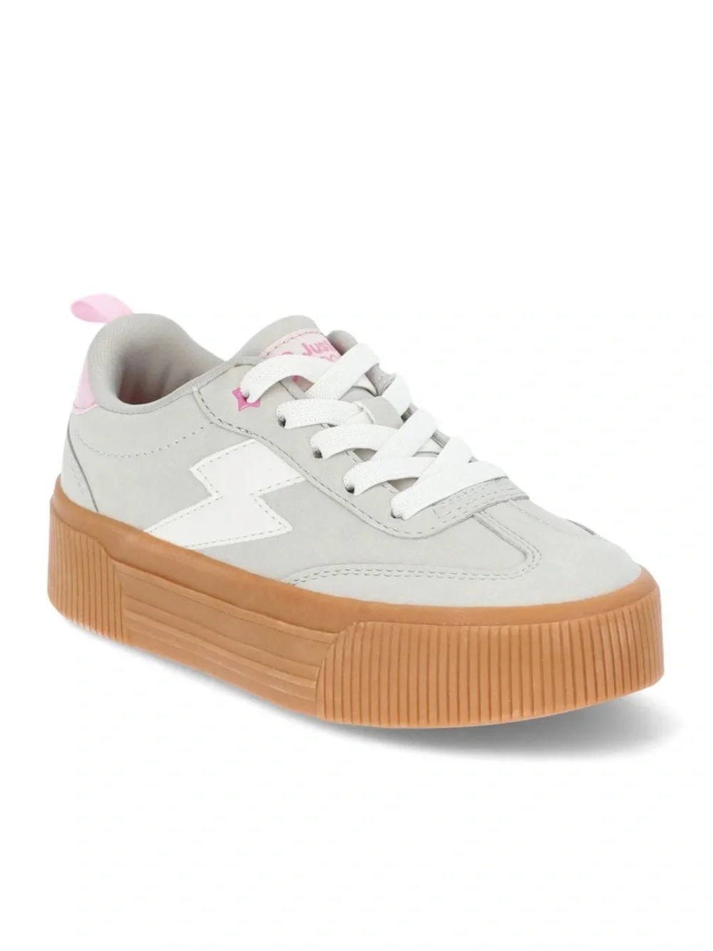 Justice Sport Cream Platform Sneakers with Gum Sole and Pink Accents Size 5